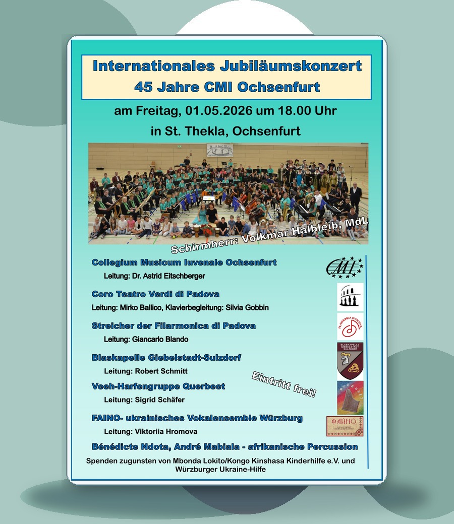 Plakat Internationales Benefiz-Jubiläumskonzert zum 45-jährigen Bestehen des CMI am 01.05.2026
